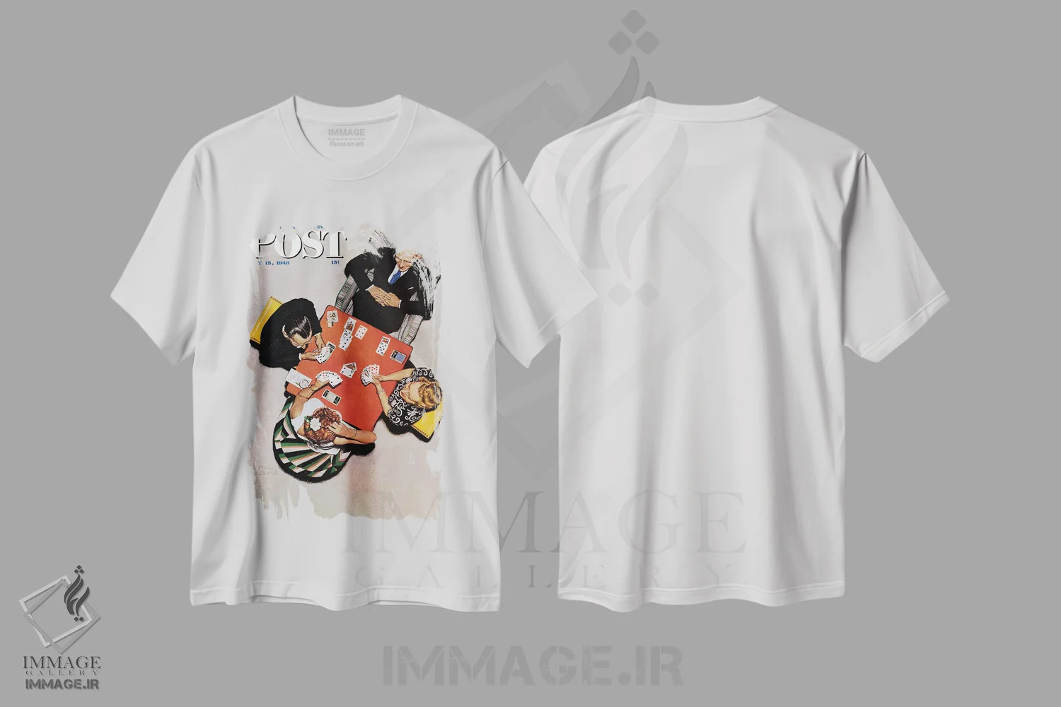 تیشرت سفید طرح دار بازی بریج، هنر فاخر کلاسیک اثر نورمن راکول | immage.ir