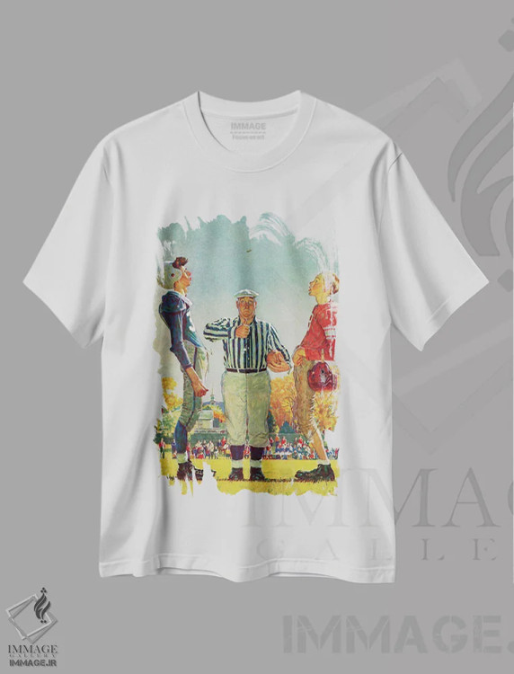 تیشرت سفید طرح دار شیر یا خط، هنر فاخر کلاسیک اثر نورمن راکول | فروشگاه ایماژ