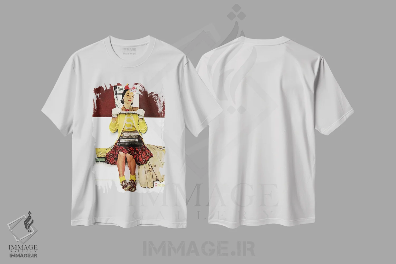 تیشرت سفید طرح دار دختر روی جلد، هنر فاخر کلاسیک اثر نورمن راکول | immage.ir