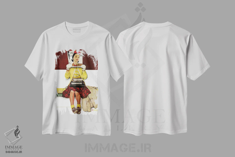 تیشرت سفید طرح دار دختر روی جلد، هنر فاخر کلاسیک اثر نورمن راکول | immage.ir