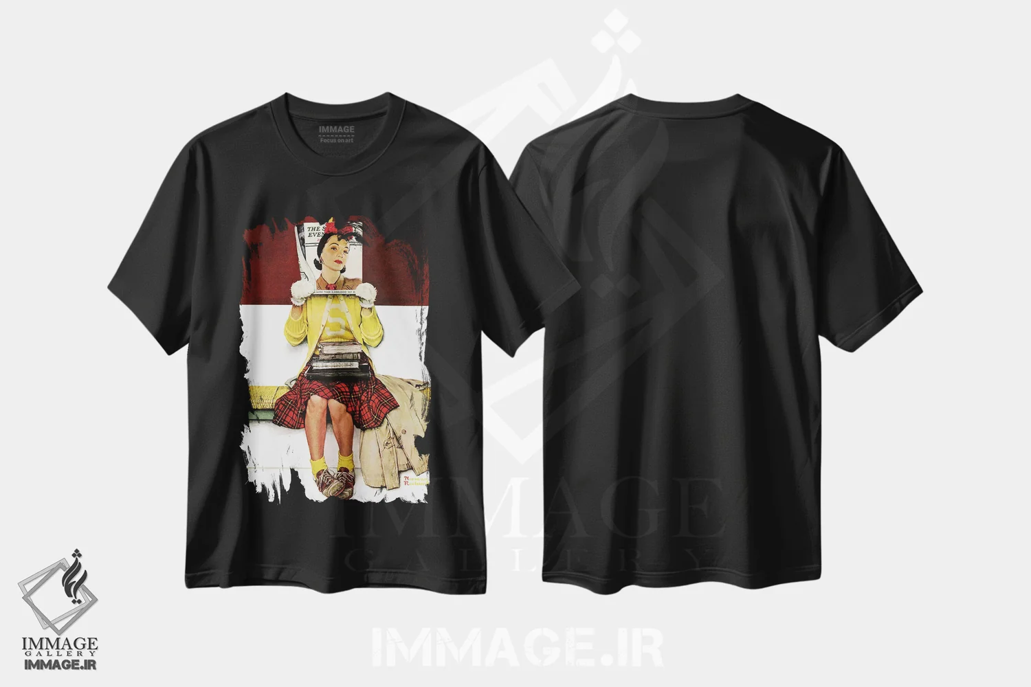 تیشرت مشکی طرح دار دختر روی جلد، هنر فاخر کلاسیک اثر نورمن راکول | فروشگاه ایماژ