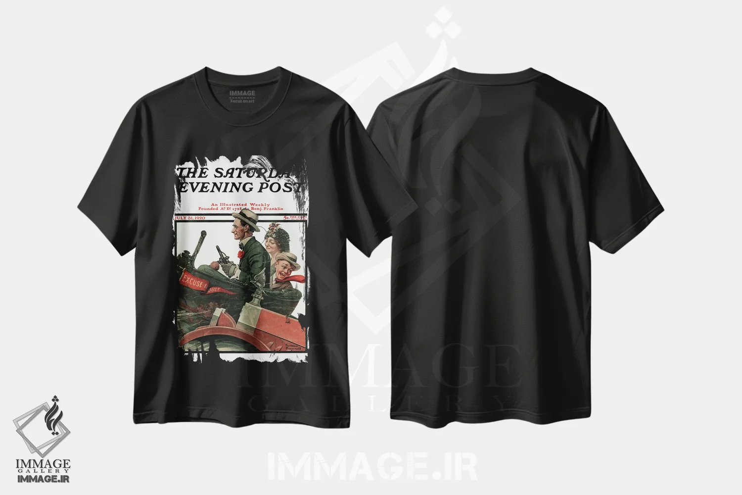 تیشرت مشکی طرح دار گرد و خاک مرا ببخشید، هنر فاخر کلاسیک اثر نورمن راکول | immage.ir