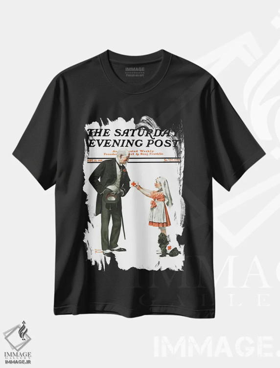 تیشرت مشکی طرح دار اهدای کمک به صلیب سرخ، هنر فاخر کلاسیک اثر نورمن راکول | فروشگاه ایماژ