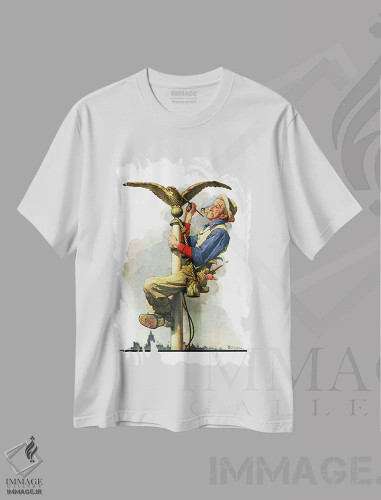 تیشرت سفید طرح دار طلائی کردن عقاب، هنر فاخر کلاسیک اثر نورمن راکول | فروشگاه ایماژ