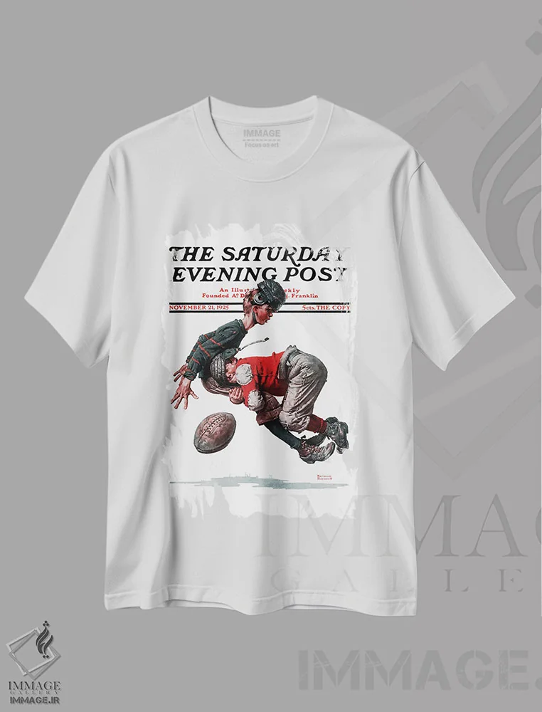 تیشرت سفید طرح دار توپ از دست رفته، هنر فاخر کلاسیک اثر نورمن راکول | immage.ir