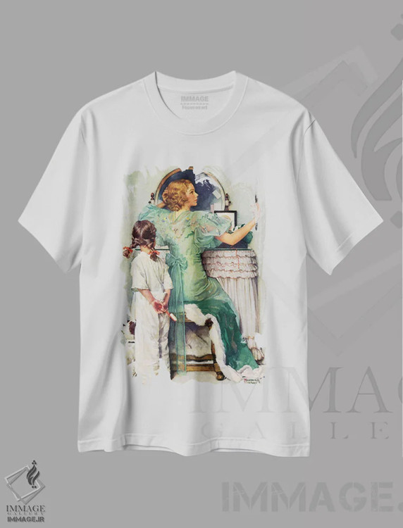 تیشرت سفید طرح دار بیرون رفتن، هنر فاخر کلاسیک اثر نورمن راکول | فروشگاه ایماژ