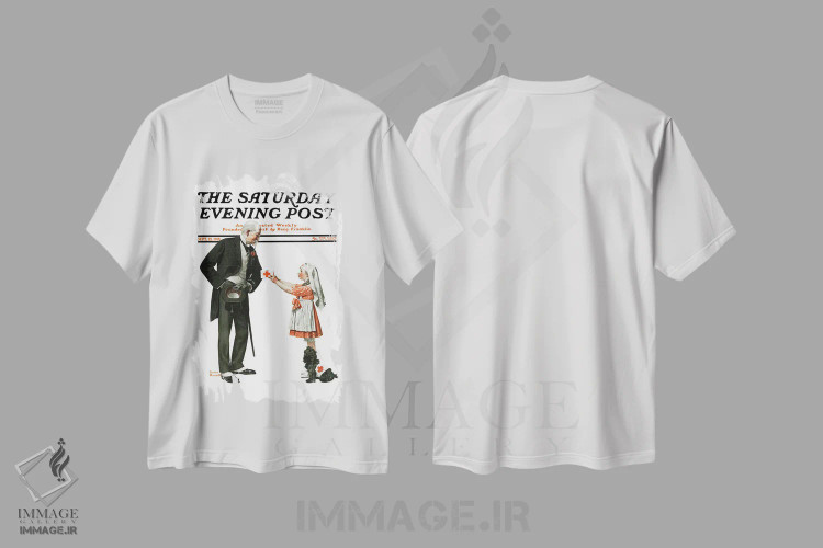 تیشرت سفید طرح دار اهدای کمک به صلیب سرخ، هنر فاخر کلاسیک اثر نورمن راکول | immage.ir