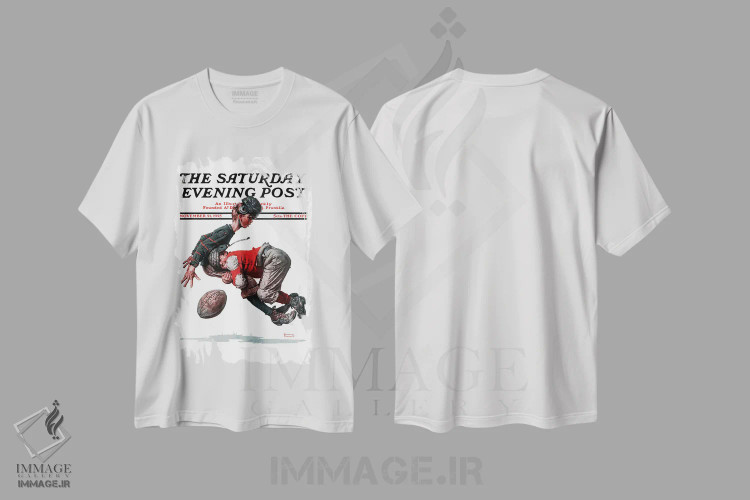 تیشرت سفید طرح دار توپ از دست رفته، هنر فاخر کلاسیک اثر نورمن راکول | immage.ir