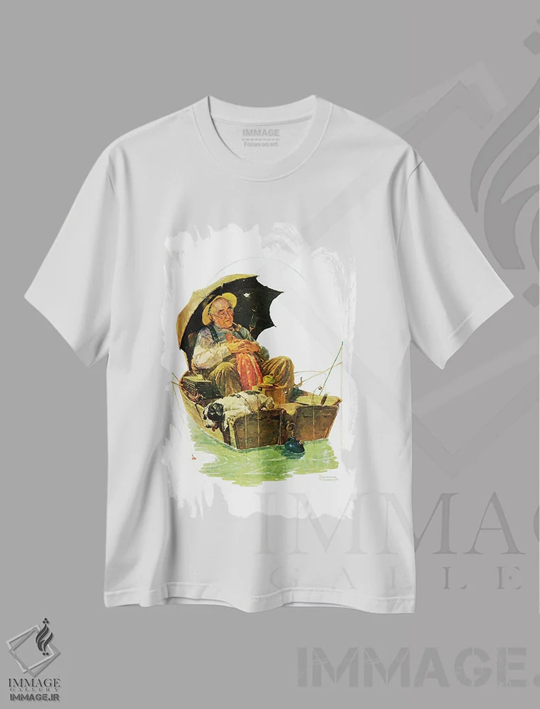 تیشرت سفید طرح دار رفته ماهیگیری، هنر فاخر کلاسیک اثر نورمن راکول | immage.ir