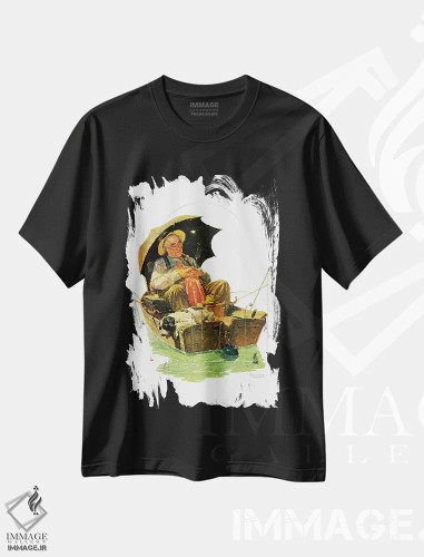 تیشرت مشکی طرح دار رفته ماهیگیری، هنر فاخر کلاسیک اثر نورمن راکول | فروشگاه ایماژ