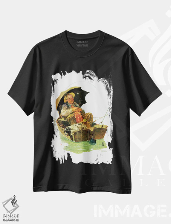 تیشرت مشکی طرح دار رفته ماهیگیری، هنر فاخر کلاسیک اثر نورمن راکول | فروشگاه ایماژ
