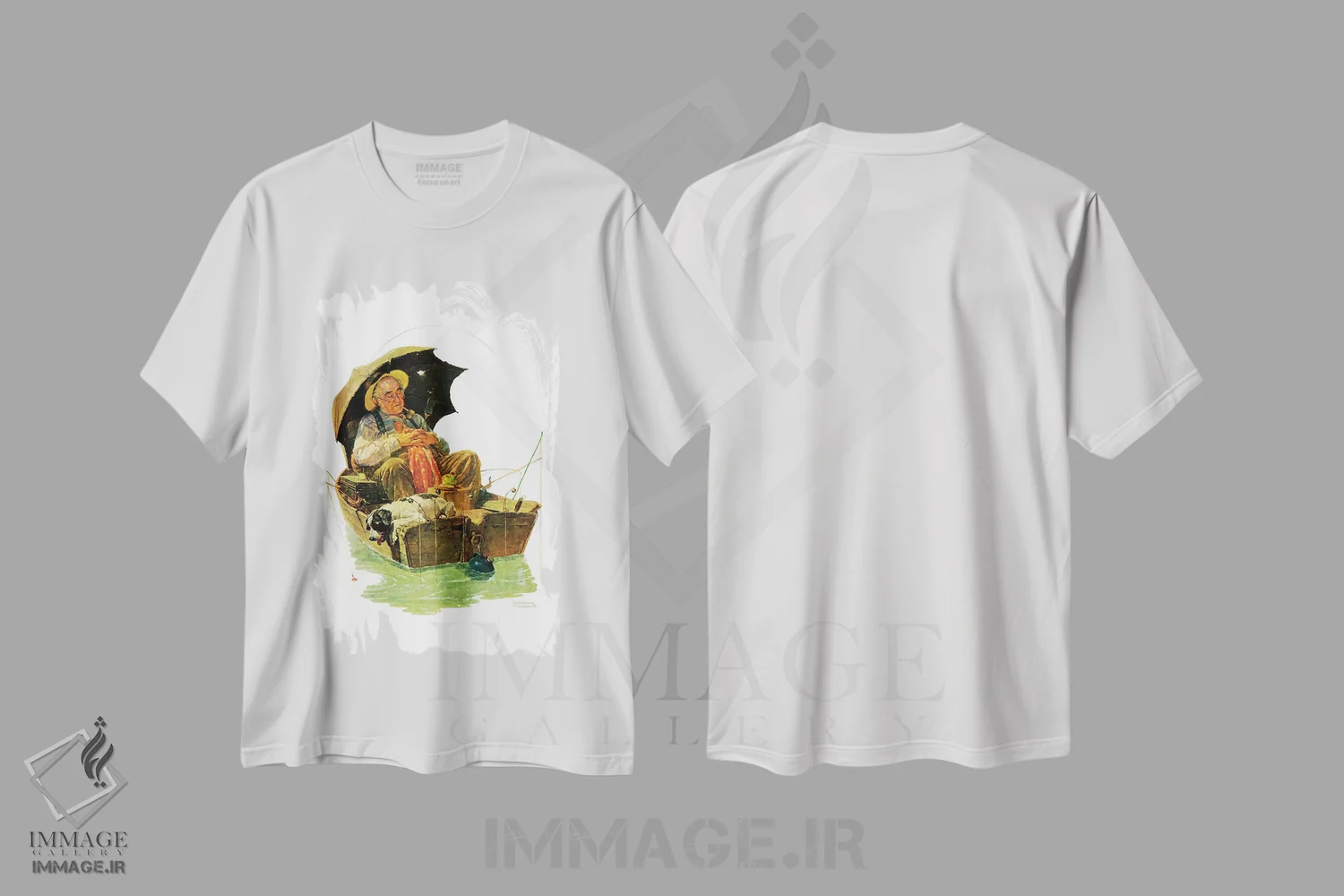 تیشرت سفید طرح دار رفته ماهیگیری، هنر فاخر کلاسیک اثر نورمن راکول | immage.ir