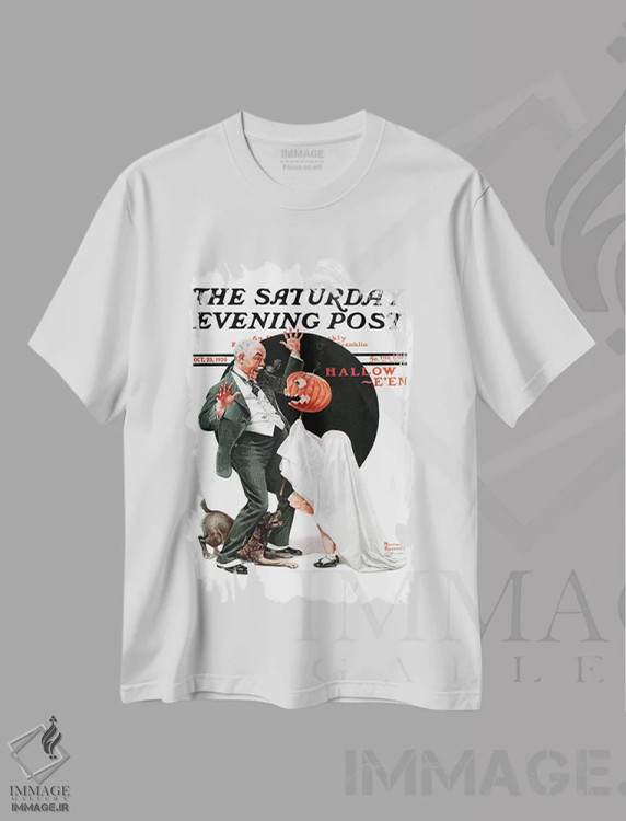 تیشرت سفید طرح دار هالووین، هنر فاخر کلاسیک اثر نورمن راکول | immage.ir