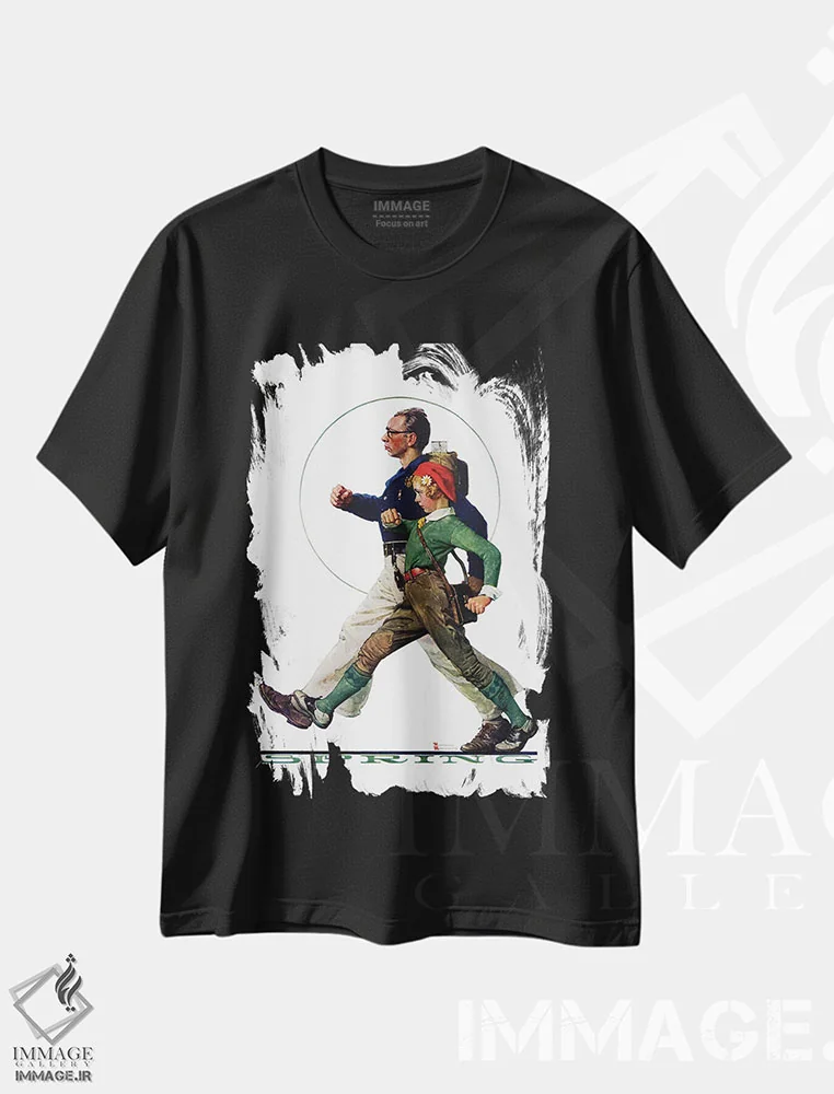 تیشرت مشکی طرح دار کوهنوردان، هنر فاخر کلاسیک اثر نورمن راکول | فروشگاه ایماژ
