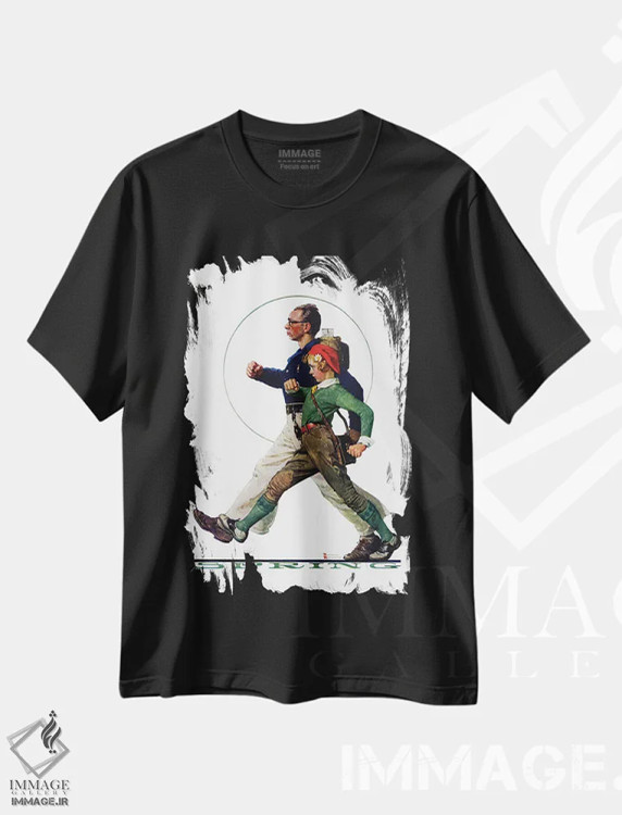 تیشرت مشکی طرح دار کوهنوردان، هنر فاخر کلاسیک اثر نورمن راکول | فروشگاه ایماژ