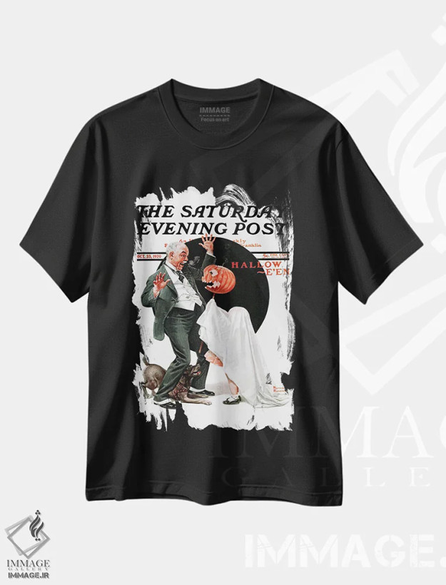 تیشرت مشکی طرح دار هالووین، هنر فاخر کلاسیک اثر نورمن راکول | فروشگاه ایماژ