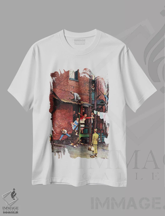 تیشرت سفید طرح دار بازگشت سربازبه خانه، هنر فاخر کلاسیک اثر نورمن راکول | فروشگاه ایماژ