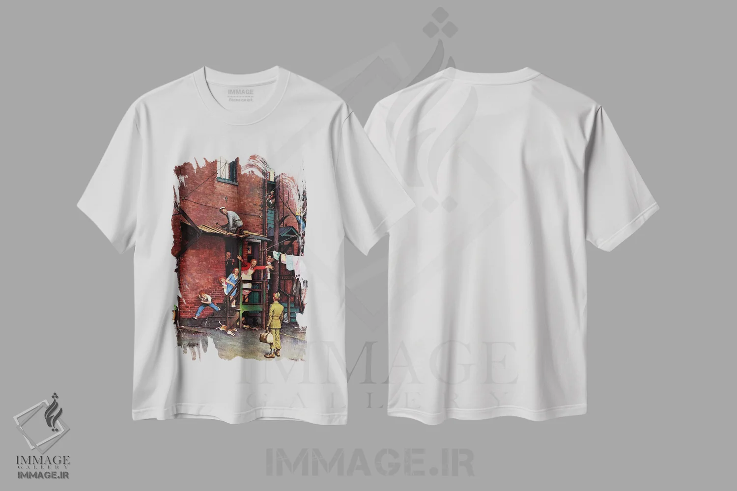 تیشرت سفید طرح دار بازگشت سربازبه خانه، هنر فاخر کلاسیک اثر نورمن راکول | فروشگاه ایماژ
