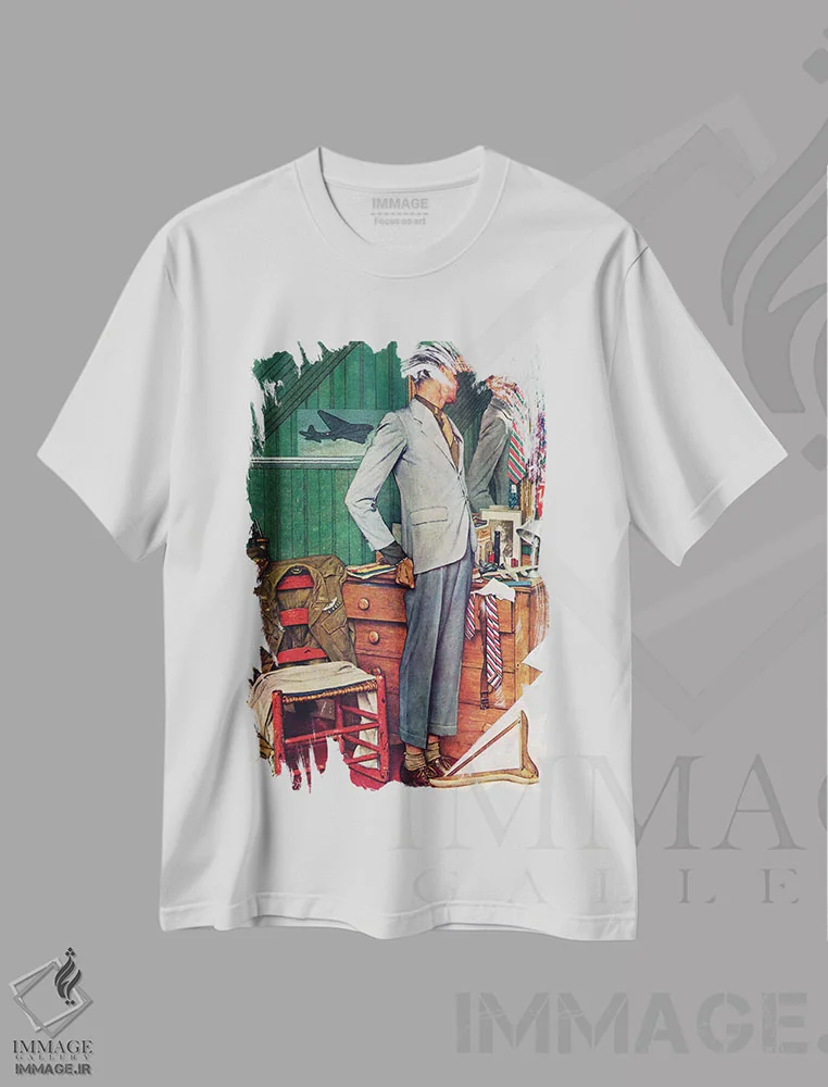 تیشرت سفید طرح دار اندازه نامتناسب، هنر فاخر کلاسیک اثر نورمن راکول | immage.ir