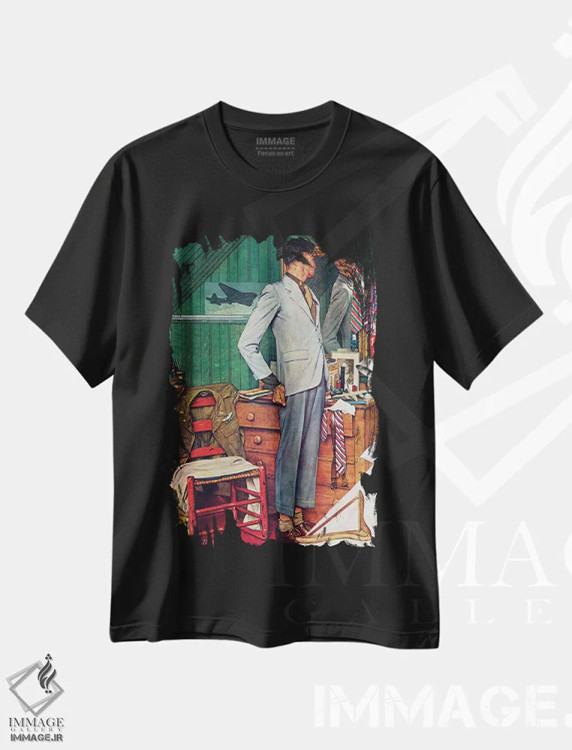 تیشرت مشکی طرح دار اندازه نامتناسب، هنر فاخر کلاسیک اثر نورمن راکول | فروشگاه ایماژ