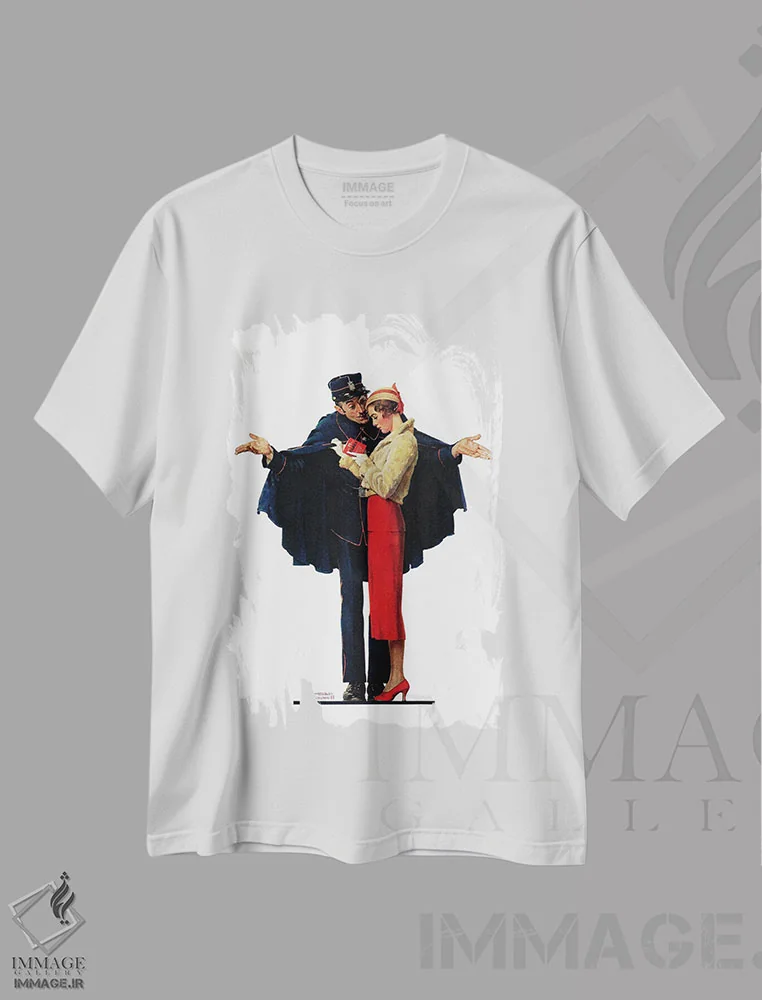 تیشرت سفید طرح دار گمشده در پاریس، هنر فاخر کلاسیک اثر نورمن راکول | فروشگاه ایماژ