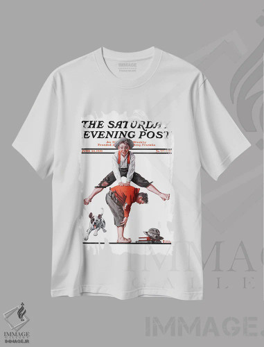 تیشرت سفید طرح دار بازی لیپ فراگ، هنر فاخر کلاسیک اثر نورمن راکول | فروشگاه ایماژ