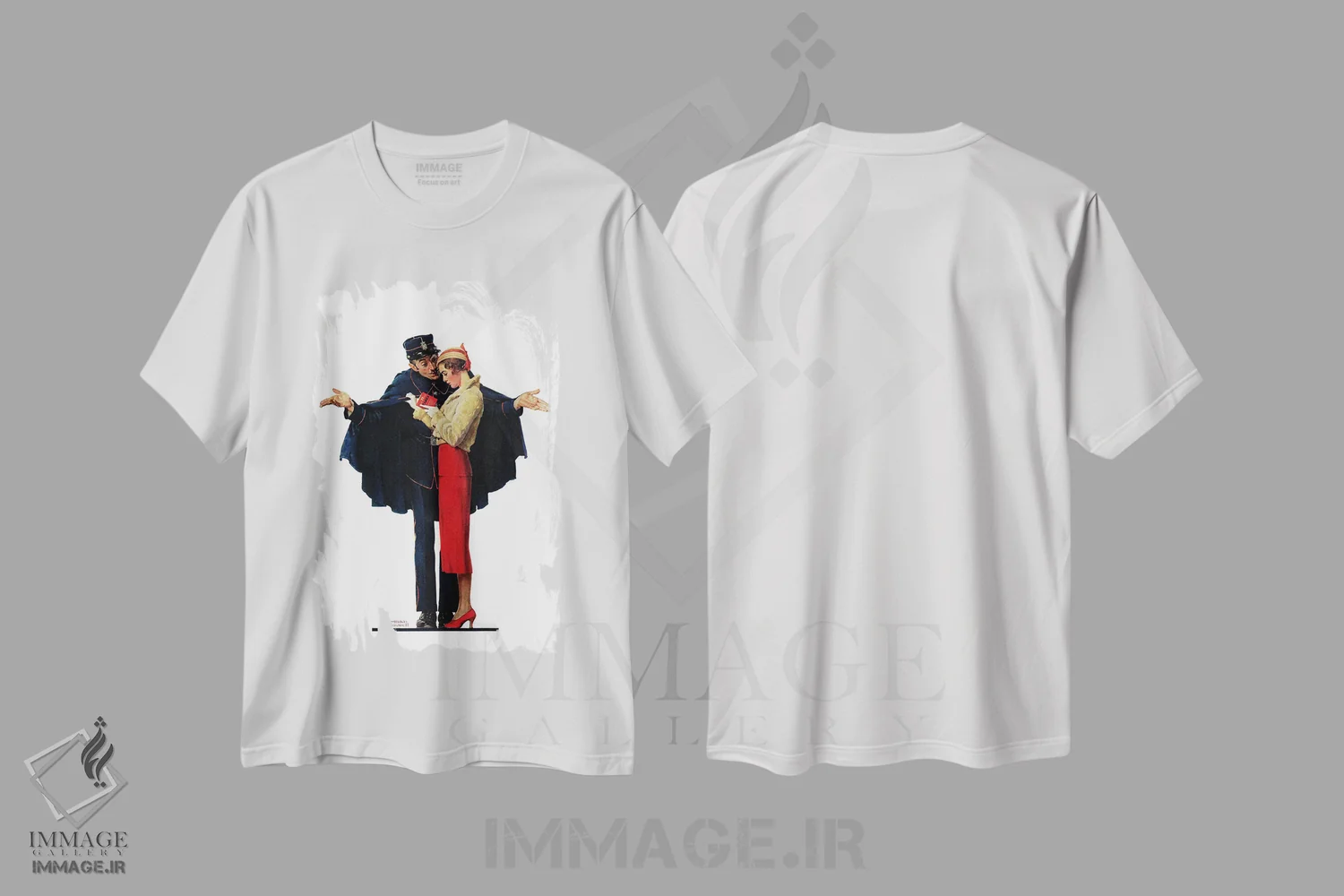 تیشرت سفید طرح دار گمشده در پاریس، هنر فاخر کلاسیک اثر نورمن راکول | فروشگاه ایماژ