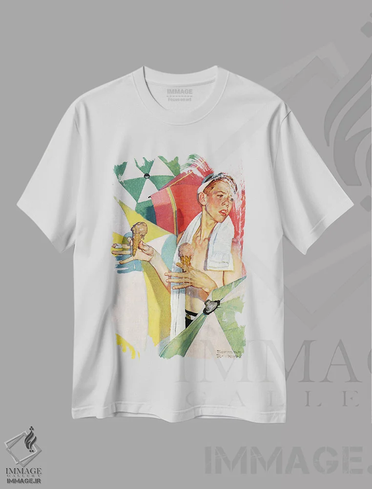 تیشرت سفید طرح دار بستنی در حال آب شدن، هنر فاخر کلاسیک اثر نورمن راکول | immage.ir