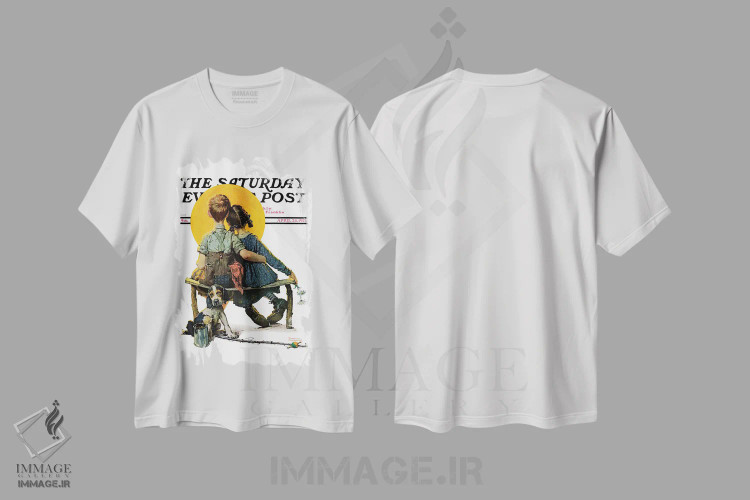 تیشرت سفید طرح دار عاشقان کوچک، هنر فاخر کلاسیک اثر نورمن راکول | immage.ir