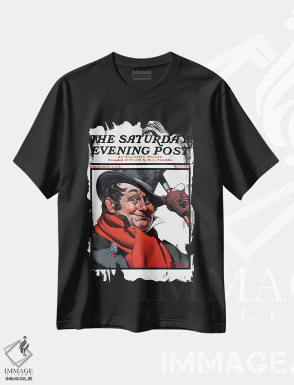 تیشرت مشکی طرح دار کریسمس شاد، هنر فاخر کلاسیک اثر نورمن راکول | immage.ir