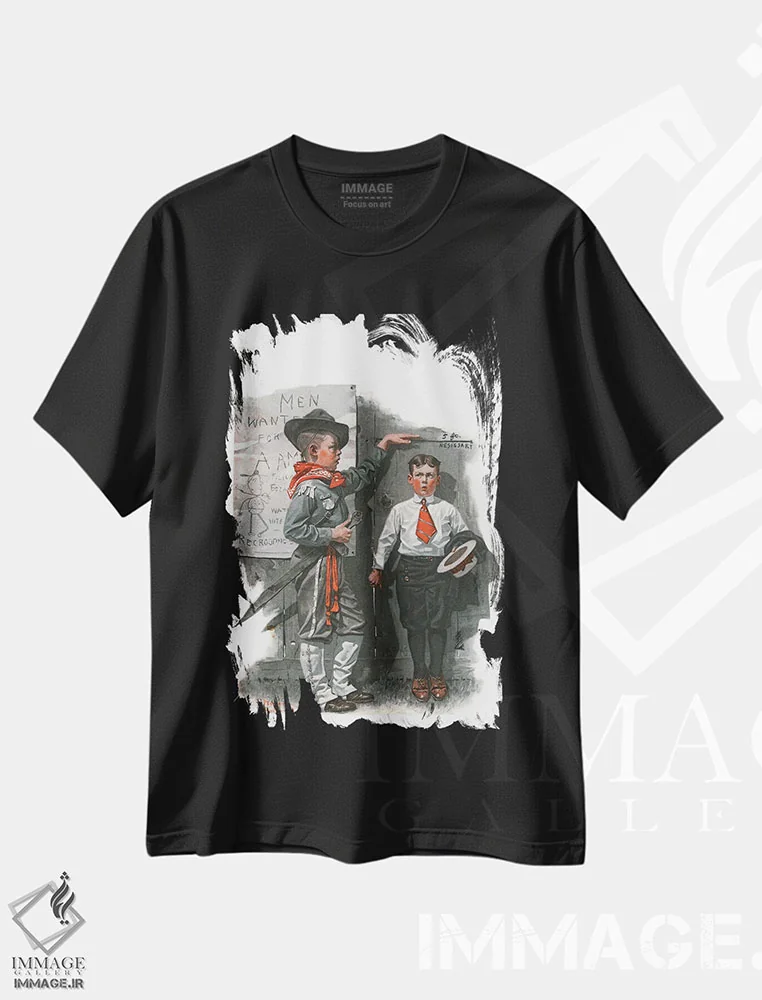تیشرت مشکی طرح دار قد لازم، هنر فاخر کلاسیک اثر نورمن راکول | فروشگاه ایماژ