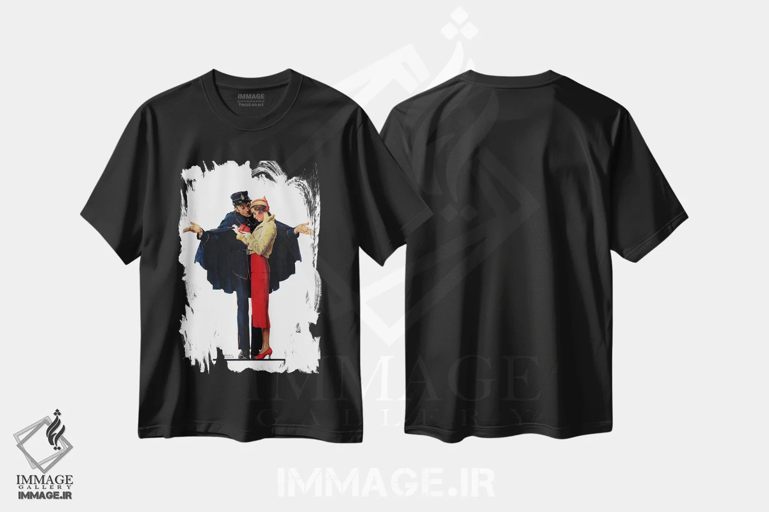 تیشرت مشکی طرح دار گمشده در پاریس، هنر فاخر کلاسیک اثر نورمن راکول | immage.ir