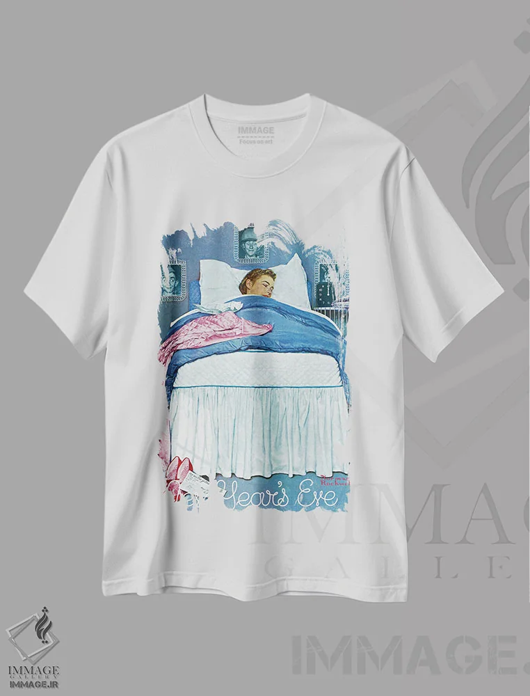 تیشرت سفید طرح دار شب سال نو، هنر فاخر کلاسیک اثر نورمن راکول | فروشگاه ایماژ