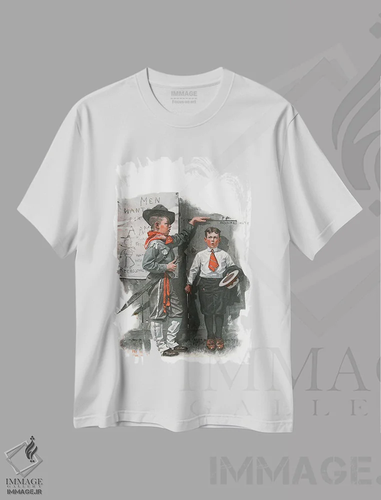 تیشرت سفید طرح دار قد لازم، هنر فاخر کلاسیک اثر نورمن راکول | immage.ir
