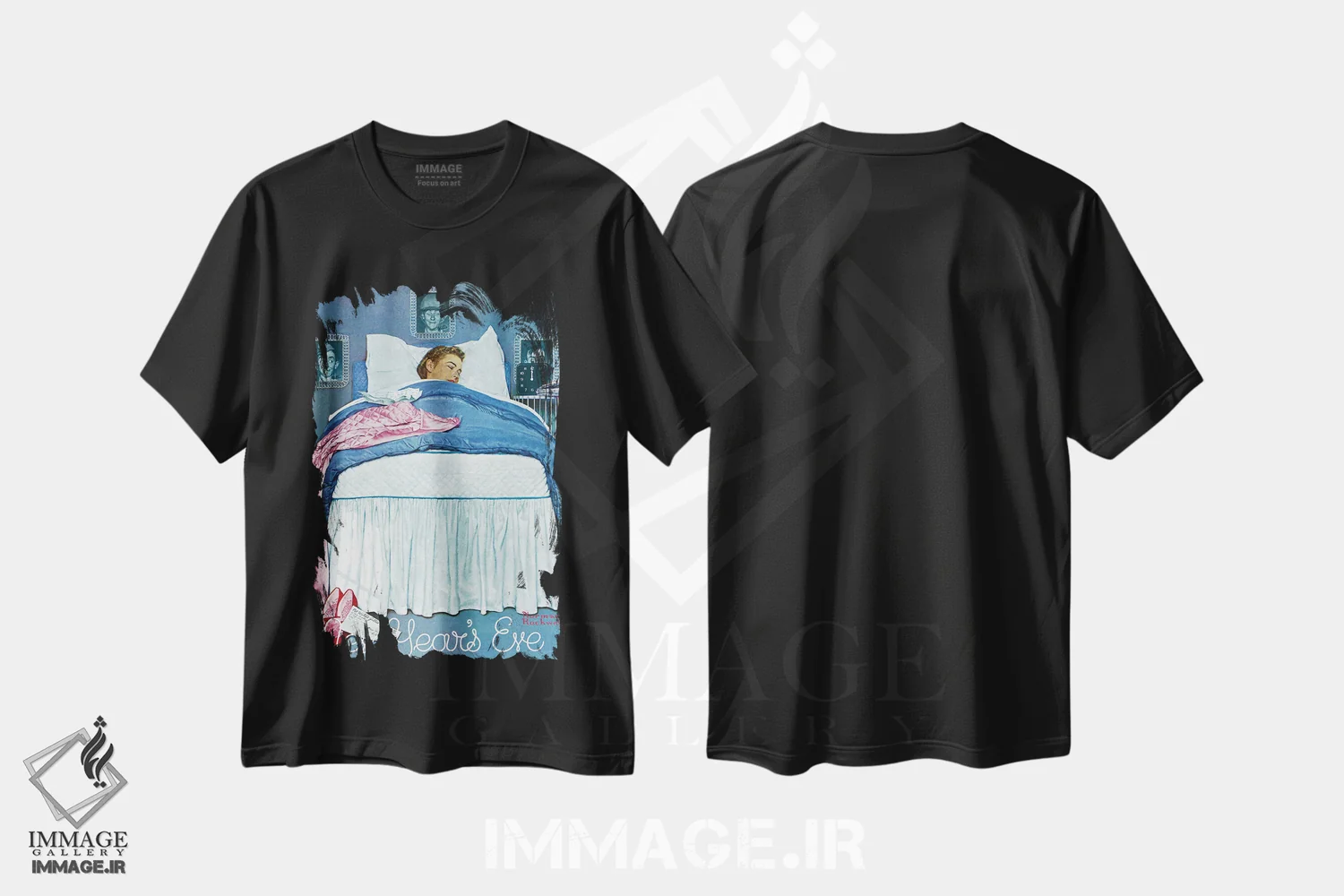 تیشرت مشکی طرح دار شب سال نو، هنر فاخر کلاسیک اثر نورمن راکول | immage.ir