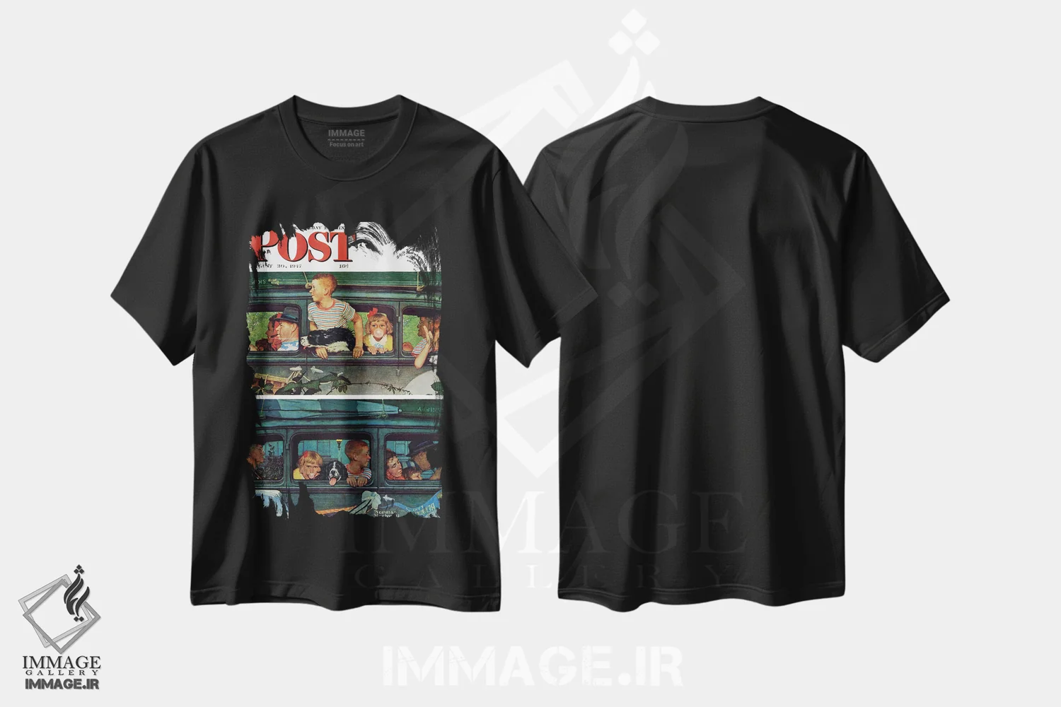 تیشرت مشکی طرح دار جلد پیک نیک، هنر فاخر کلاسیک اثر نورمن راکول | فروشگاه ایماژ
