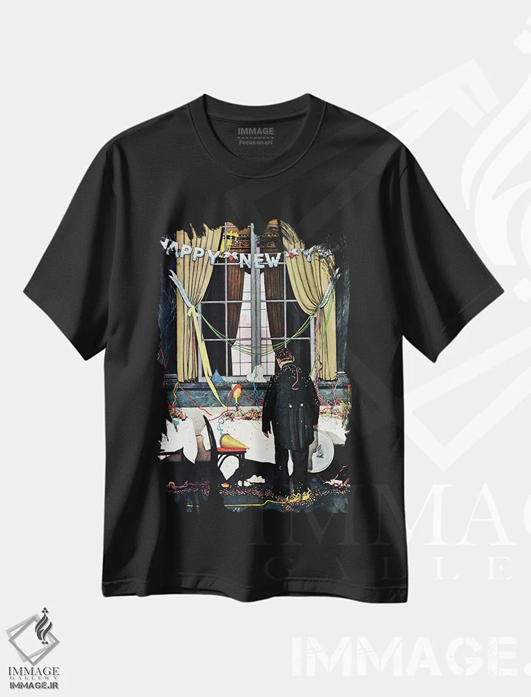 تیشرت مشکی طرح دار پایان مهمانی، هنر فاخر کلاسیک اثر نورمن راکول | فروشگاه ایماژ