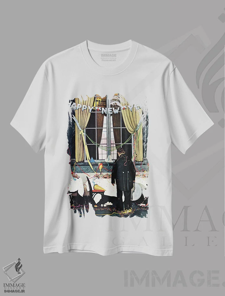 تیشرت سفید طرح دار پایان مهمانی، هنر فاخر کلاسیک اثر نورمن راکول | immage.ir