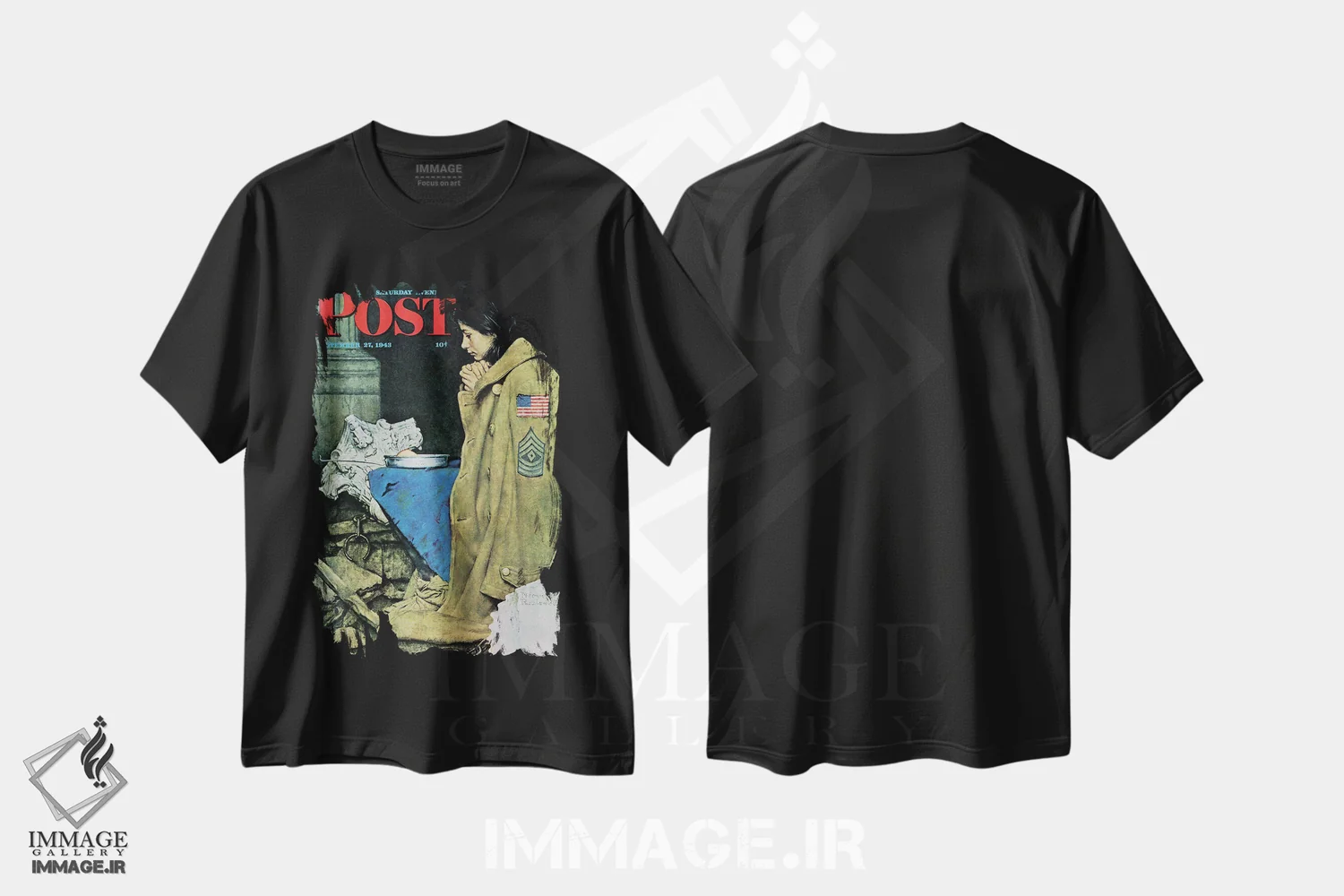 تیشرت مشکی طرح دار شکرگزاری پناهندگان، هنر فاخر کلاسیک اثر نورمن راکول | فروشگاه ایماژ