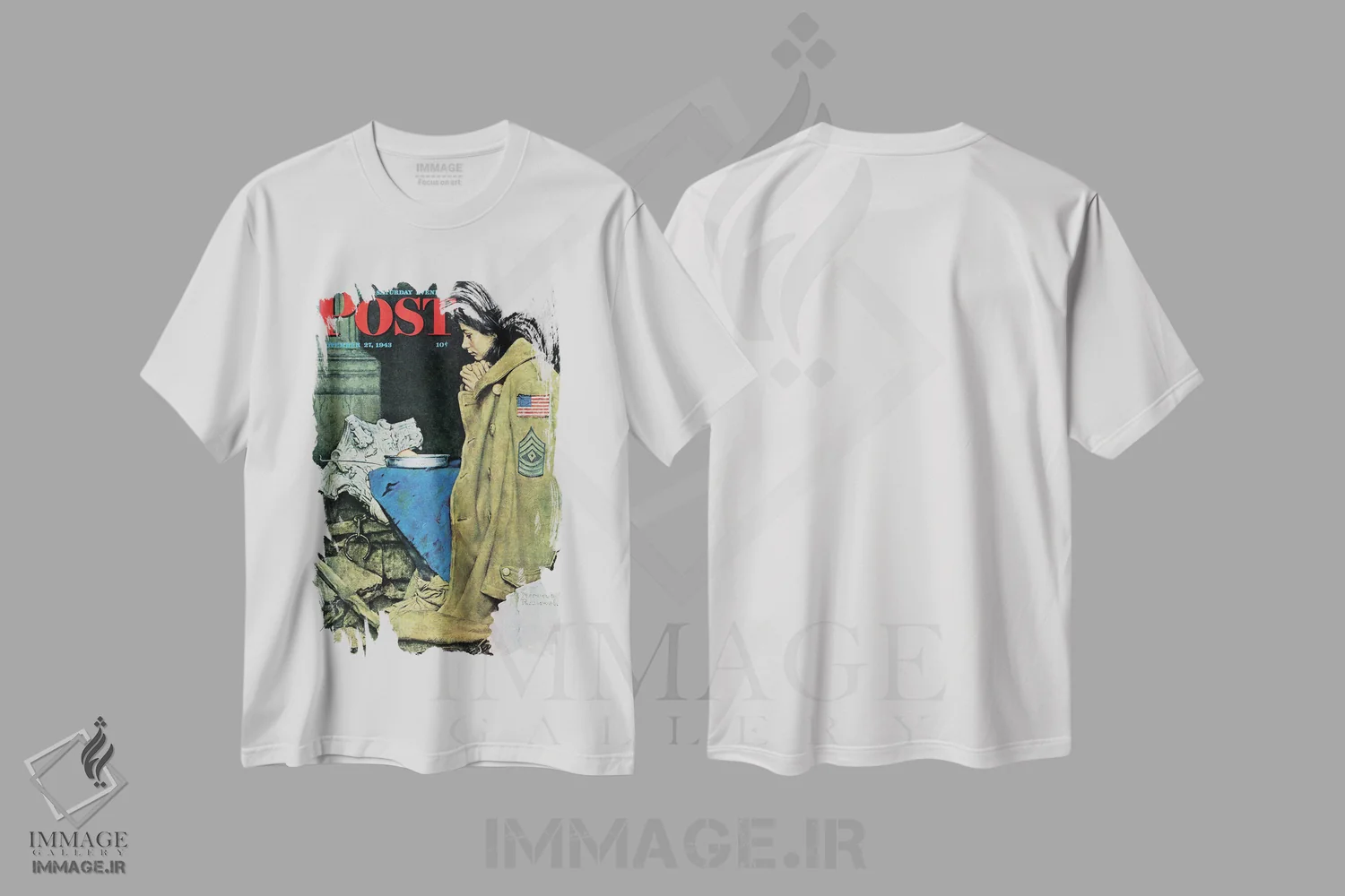 تیشرت سفید طرح دار شکرگزاری پناهندگان، هنر فاخر کلاسیک اثر نورمن راکول | immage.ir