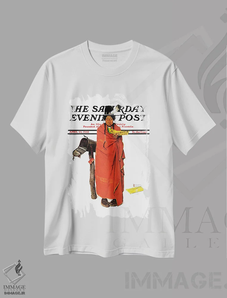 تیشرت سفید طرح دار اول آمریکا را ببین، هنر فاخر کلاسیک اثر نورمن راکول | immage.ir