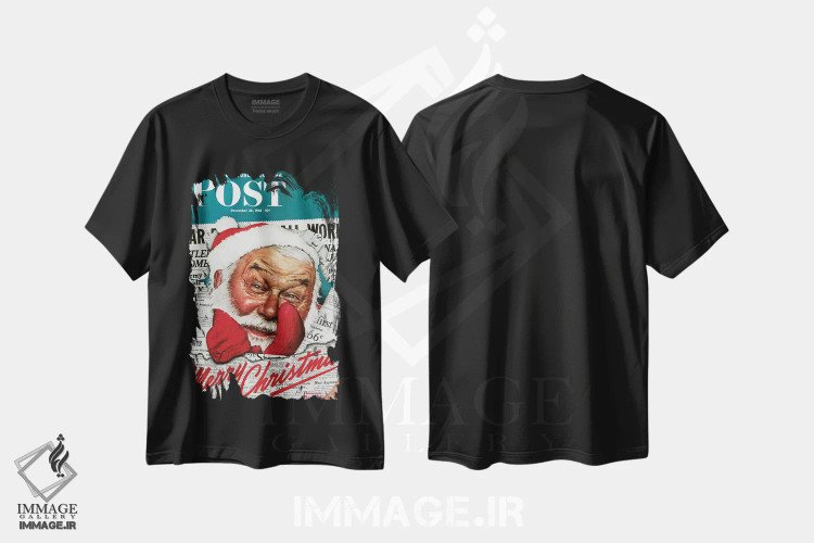 تیشرت مشکی طرح دار جلد بابانوئل در اخبار، هنر فاخر کلاسیک اثر نورمن راکول | immage.ir