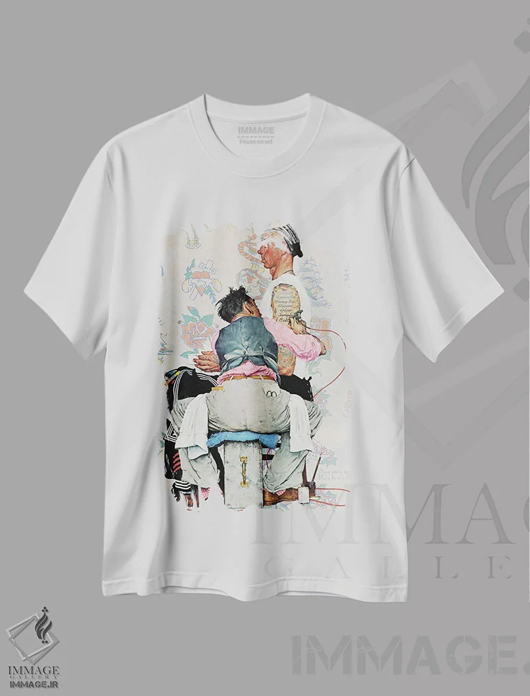 تیشرت سفید طرح دار تتوکار، هنر فاخر کلاسیک اثر نورمن راکول | فروشگاه ایماژ