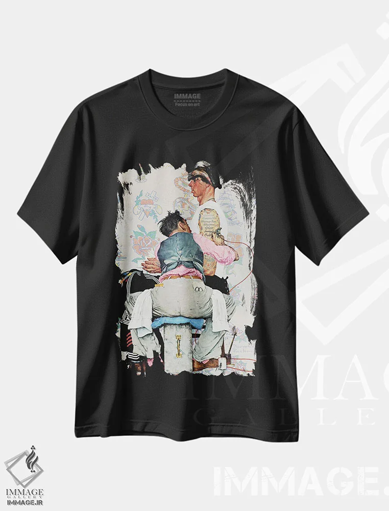 تیشرت مشکی طرح دار تتوکار، هنر فاخر کلاسیک اثر نورمن راکول | immage.ir