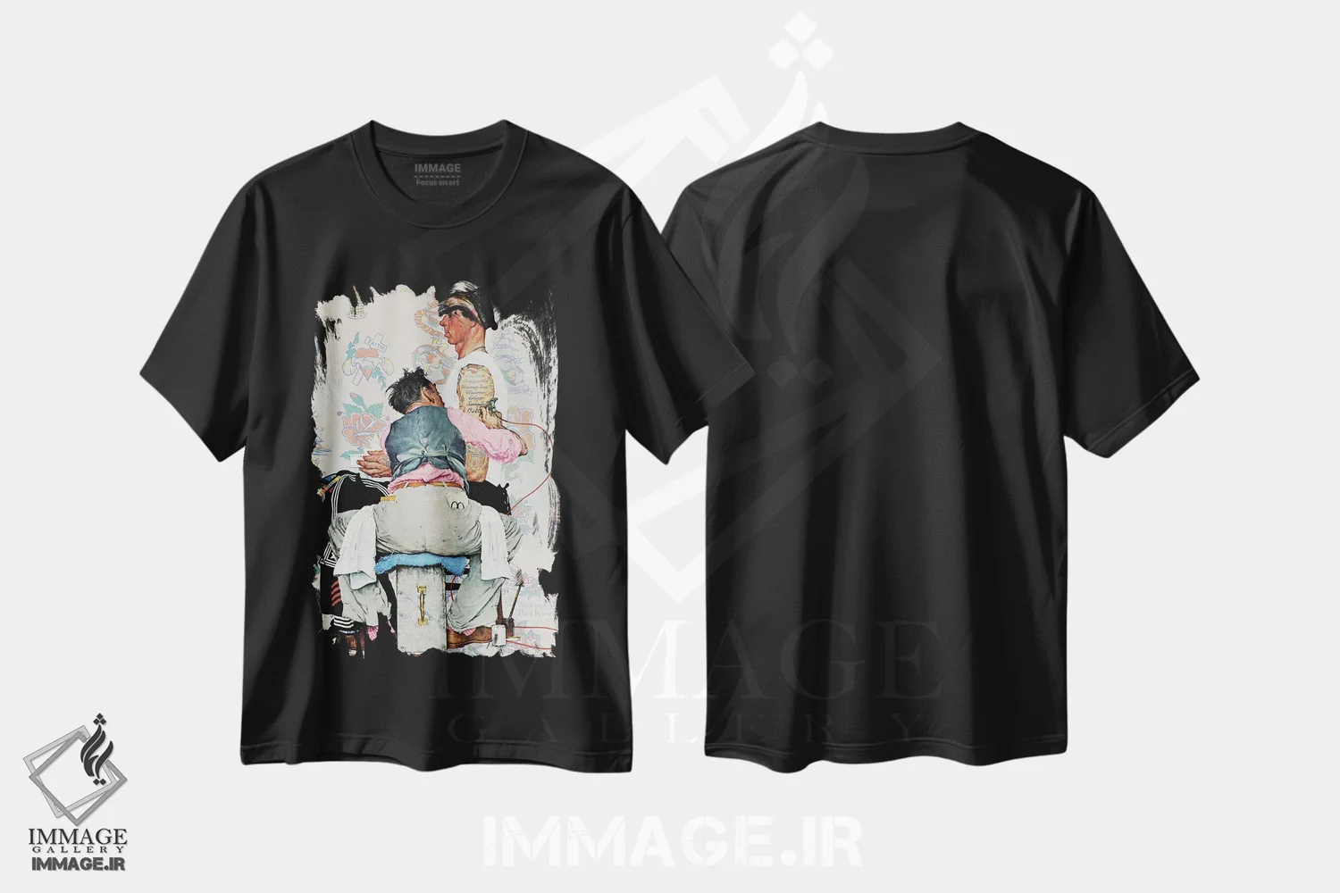 تیشرت مشکی طرح دار تتوکار، هنر فاخر کلاسیک اثر نورمن راکول | immage.ir