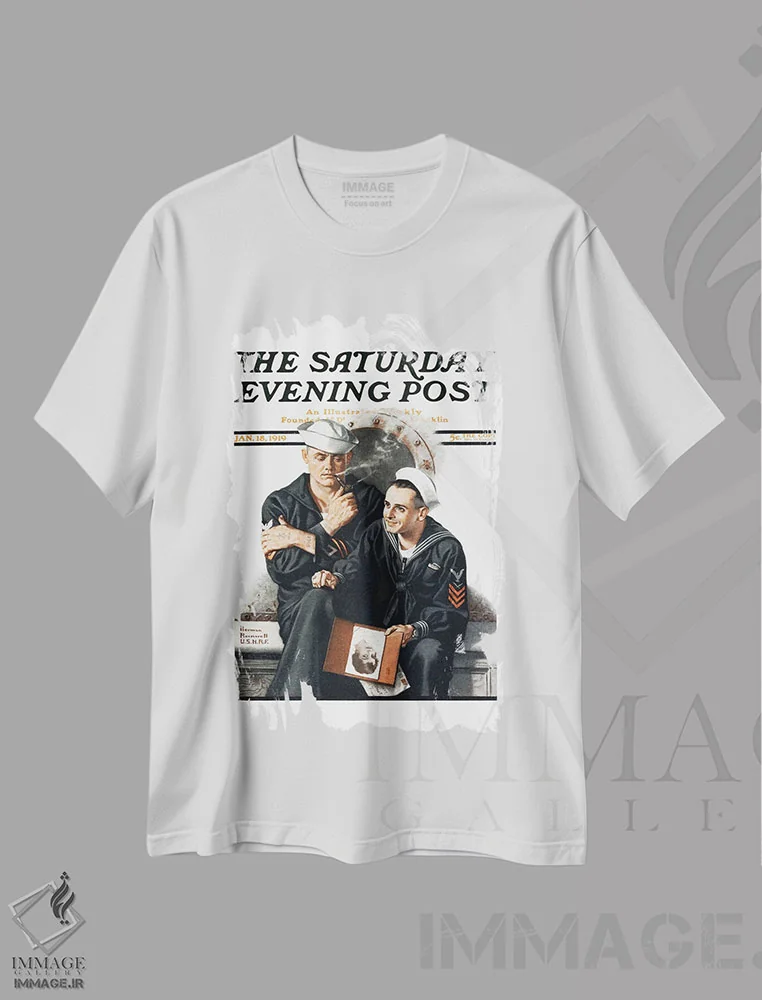 تیشرت سفید طرح دار جلد فکر کردن به دختر خانه، هنر فاخر کلاسیک اثر نورمن راکول | فروشگاه ایماژ