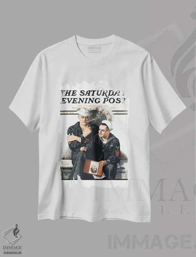 تیشرت سفید طرح دار جلد فکر کردن به دختر خانه، هنر فاخر کلاسیک اثر نورمن راکول | فروشگاه ایماژ