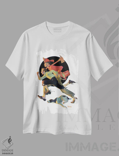 تیشرت سفید طرح دار به یاری آمدن، هنر فاخر کلاسیک اثر نورمن راکول | فروشگاه ایماژ
