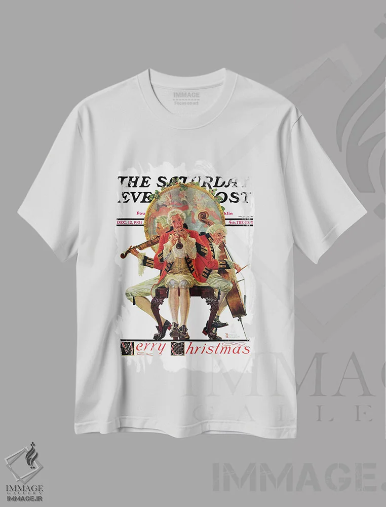 تیشرت سفید طرح دار سه نوازنده ویکتوریایی، هنر فاخر کلاسیک اثر نورمن راکول | immage.ir