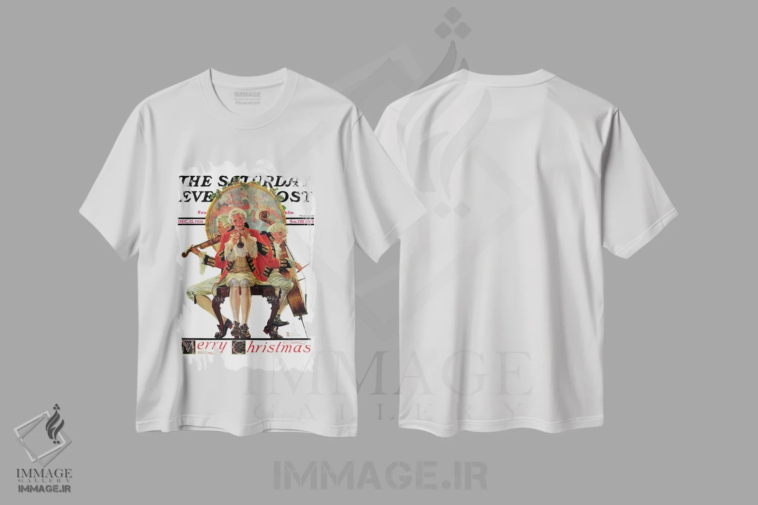 تیشرت سفید طرح دار سه نوازنده ویکتوریایی، هنر فاخر کلاسیک اثر نورمن راکول | immage.ir